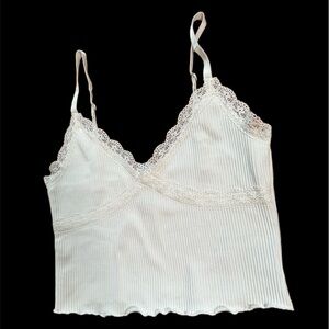 H&M DIVIDED Lace-Trimmed Dainty Cream Colored Strapped Tank Top with Frilly Hems